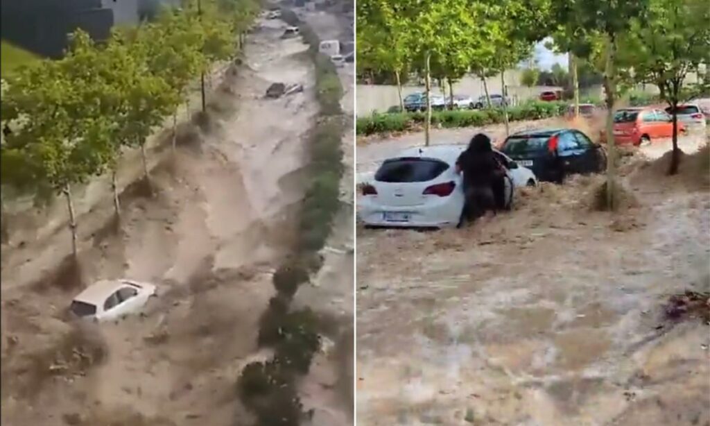 Inundaciones por fuerte tormenta en Zaragoza, España, arrastraron vehículos