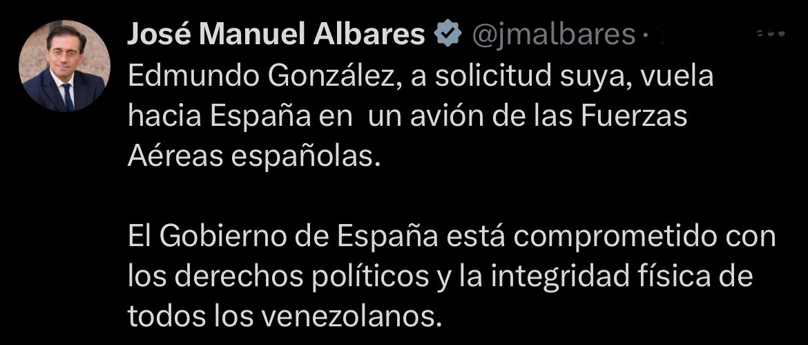 Edmundo González Urrutia abandona Venezuela tras solicitar asilo político en España